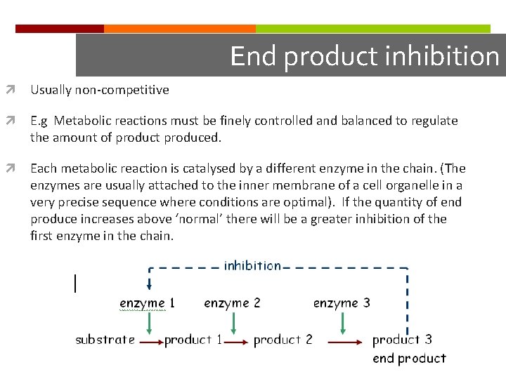 End product inhibition Usually non-competitive E. g Metabolic reactions must be finely controlled and