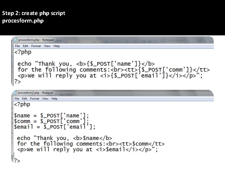 Step 2: create php script procesform. php 