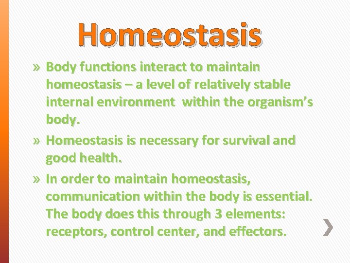 Homeostasis » Body functions interact to maintain homeostasis – a level of relatively stable