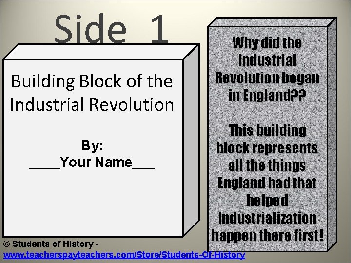 Side 1 Building Block of the Industrial Revolution By: ____Your Name___ Why did the