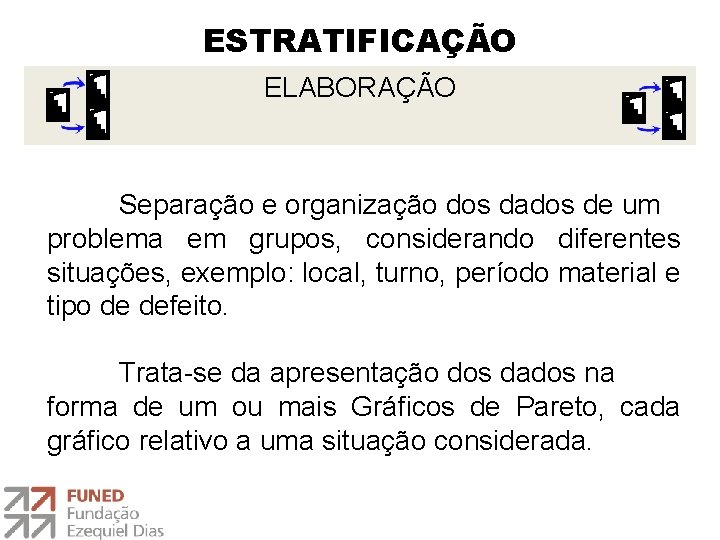 ESTRATIFICAÇÃO ELABORAÇÃO Separação e organização dos dados de um problema em grupos, considerando diferentes