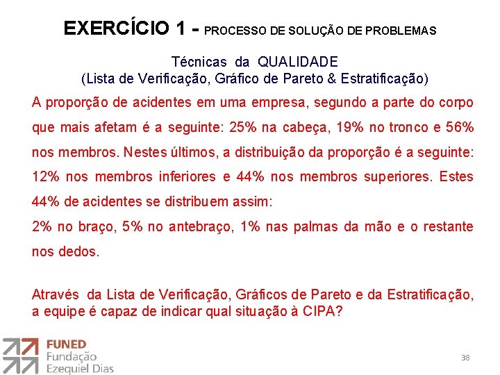 EXERCÍCIO 1 - PROCESSO DE SOLUÇÃO DE PROBLEMAS Técnicas da QUALIDADE (Lista de Verificação,