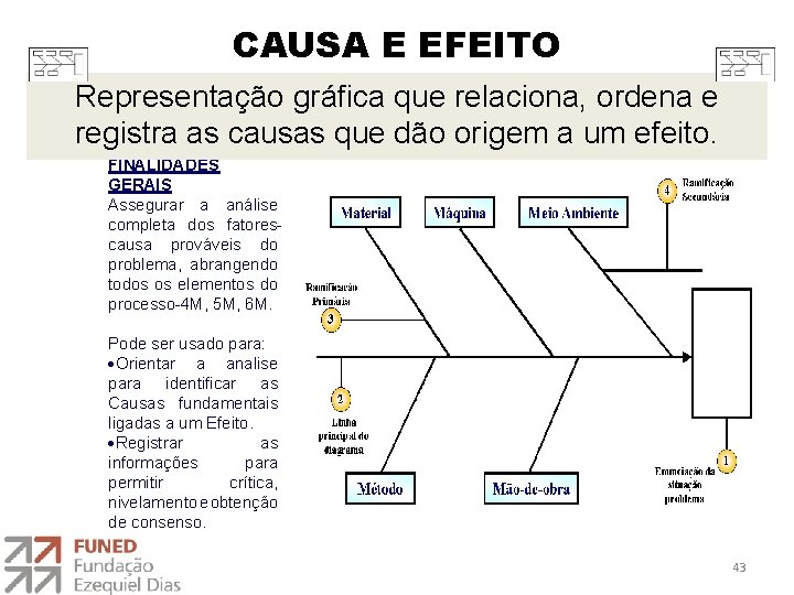 CAUSA E EFEITO Representação gráfica que relaciona, ordena e registra as causas que dão