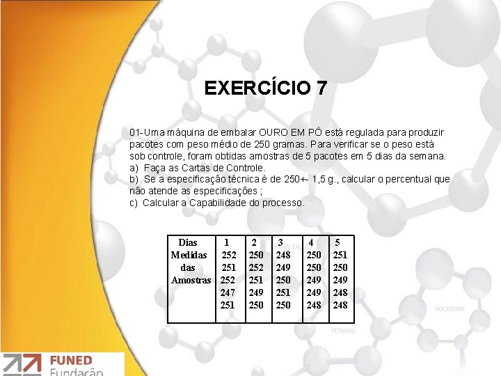 EXERCÍCIO 7 01 -Uma máquina de embalar OURO EM PÓ está regulada para produzir