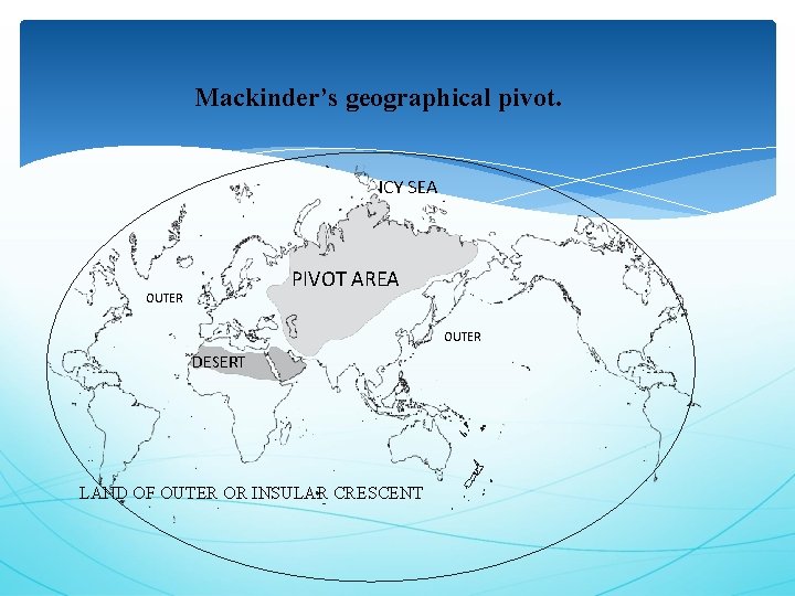 Mackinder’s geographical pivot. ICY SEA PIVOT AREA OUTER DESERT LAND OF OUTER OR INSULAR