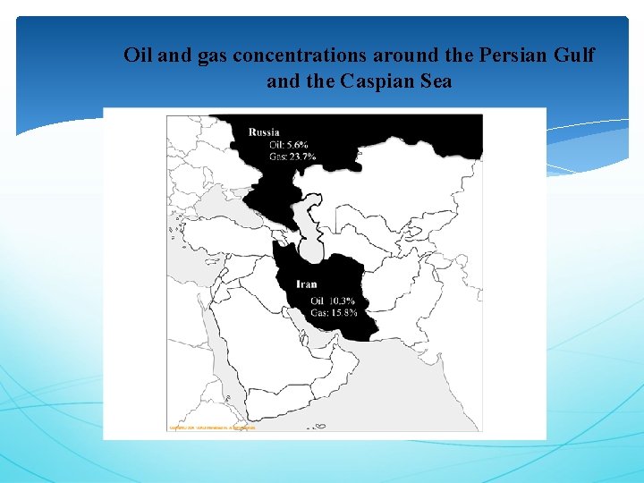 Oil and gas concentrations around the Persian Gulf and the Caspian Sea 