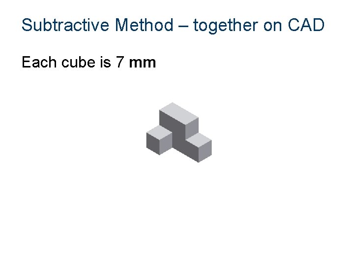 Subtractive Method – together on CAD Each cube is 7 mm 