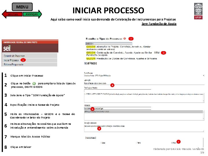 MENU INICIAR PROCESSO AVANÇAR VOLTAR Aqui saiba como você inicia sua demanda de Celebração