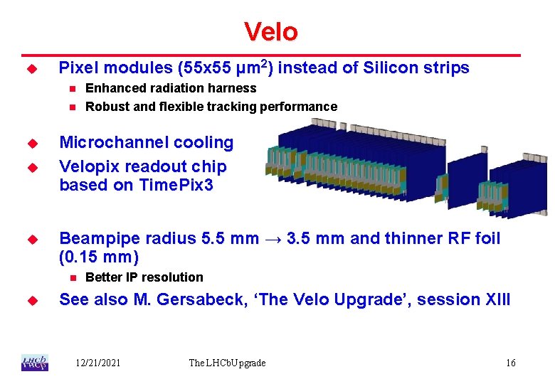 Velo u Pixel modules (55 x 55 µm 2) instead of Silicon strips n