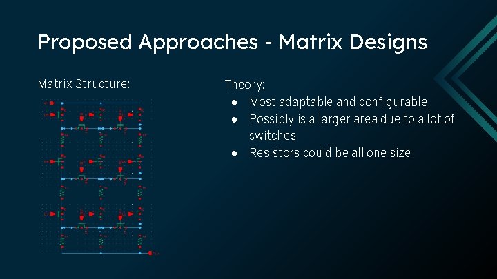 Proposed Approaches - Matrix Designs Matrix Structure: Theory: ● Most adaptable and configurable ●