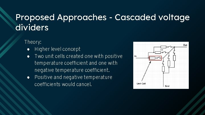 Proposed Approaches - Cascaded voltage dividers Theory: ● Higher level concept ● Two unit