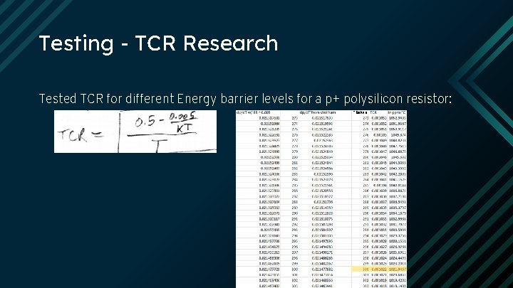 Testing - TCR Research Tested TCR for different Energy barrier levels for a p+