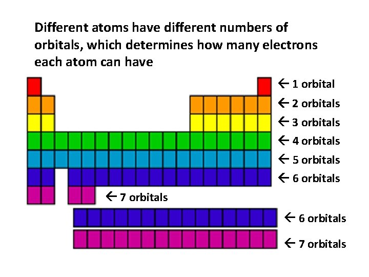Different atoms have different numbers of orbitals, which determines how many electrons each atom
