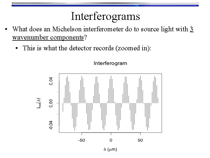 Interferograms • What does an Michelson interferometer do to source light with 3 wavenumber