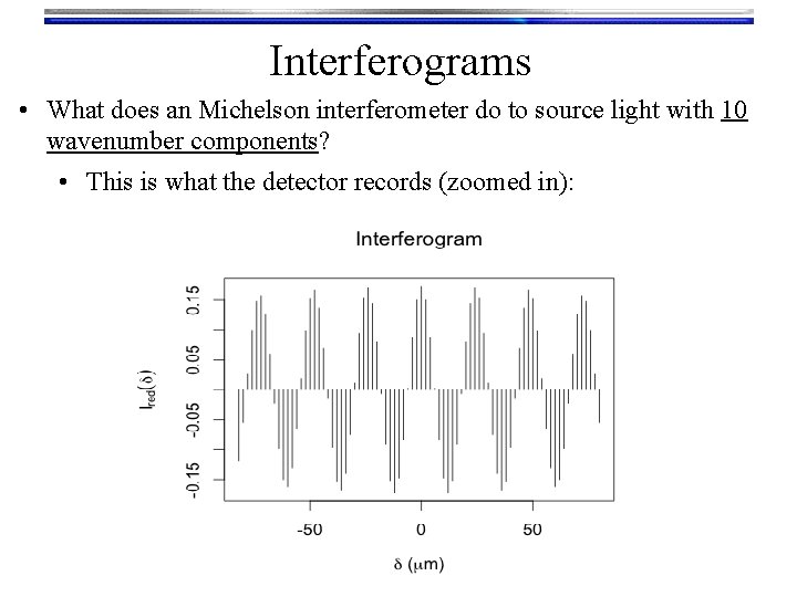 Interferograms • What does an Michelson interferometer do to source light with 10 wavenumber