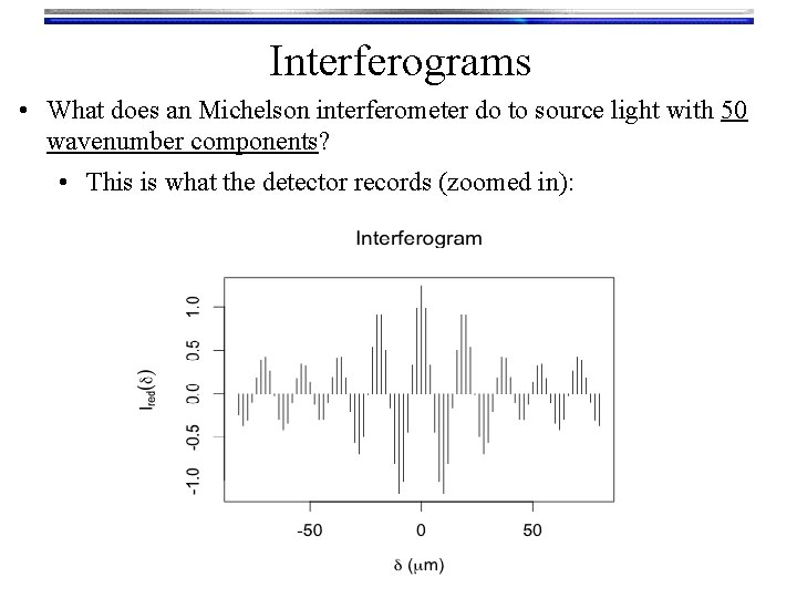 Interferograms • What does an Michelson interferometer do to source light with 50 wavenumber