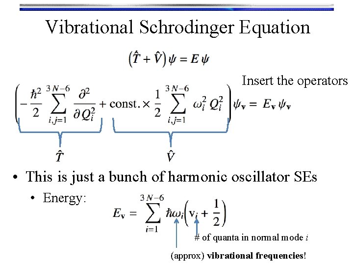 Vibrational Schrodinger Equation Insert the operators • This is just a bunch of harmonic