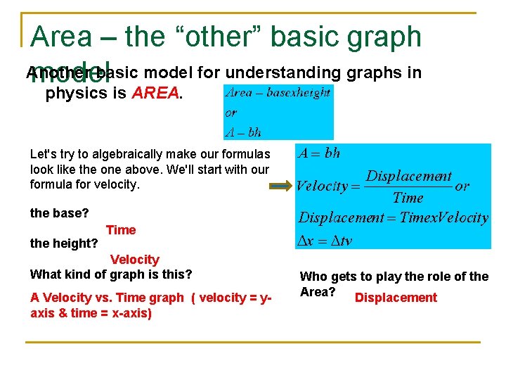 Area – the “other” basic graph Another basic model for understanding graphs in model