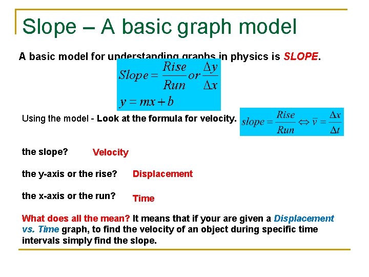 Slope – A basic graph model A basic model for understanding graphs in physics