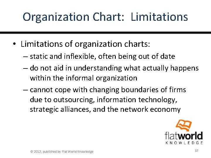 Organization Chart: Limitations • Limitations of organization charts: – static and inflexible, often being