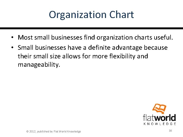 Organization Chart • Most small businesses find organization charts useful. • Small businesses have