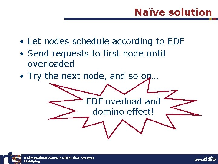 Naïve solution • Let nodes schedule according to EDF • Send requests to first