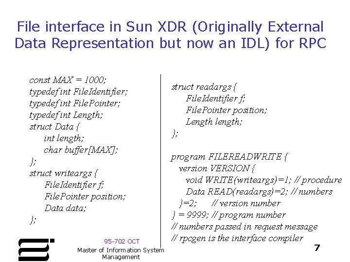 File interface in Sun XDR (Originally External Data Representation but now an IDL) for File interface in Sun XDR (Originally External Data Representation but now an IDL) for