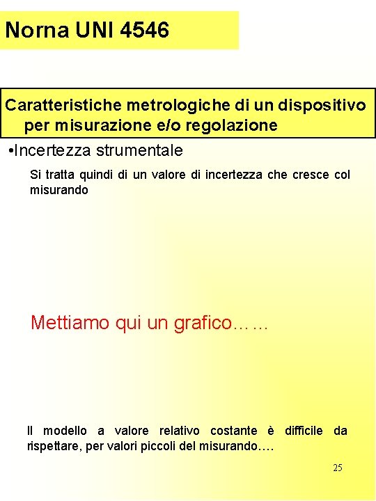 Parte (introduzione) Norna. I UNI 4546 Caratteristiche metrologiche di un dispositivo per misurazione e/o