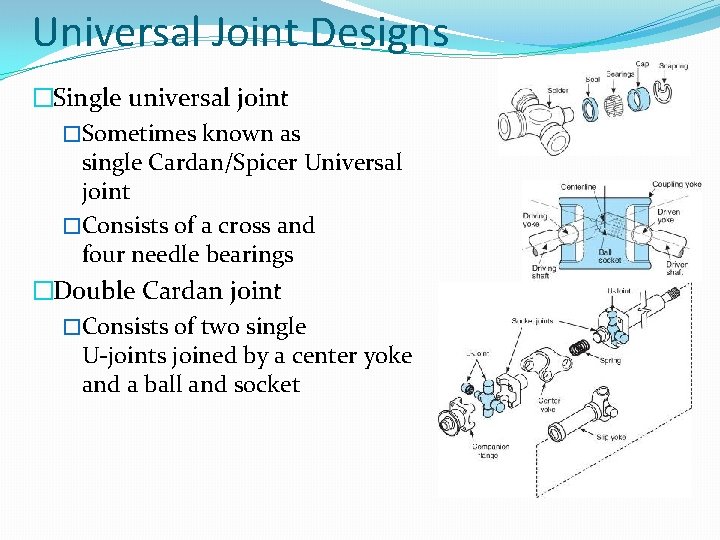 UNIVERSAL JOINTS Chapter Objectives Understand describe the purpose