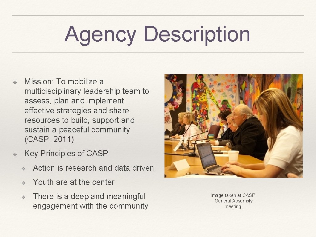 Agency Description ❖ Mission: To mobilize a multidisciplinary leadership team to assess, plan and