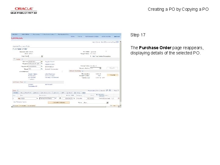 Creating a PO by Copying a PO Step 17 The Purchase Order page reappears,