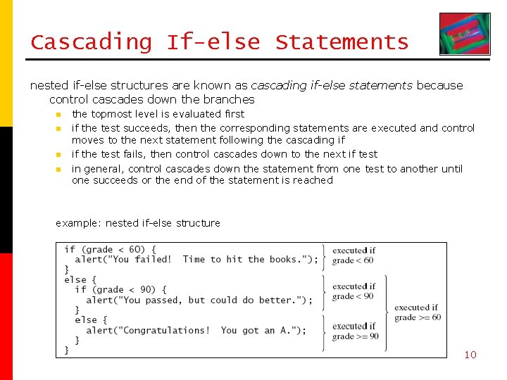 Cascading If-else Statements nested if-else structures are known as cascading if-else statements because control