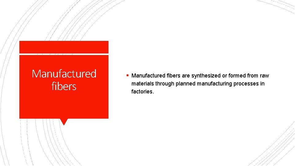 Manufactured fibers § Manufactured fibers are synthesized or formed from raw materials through planned
