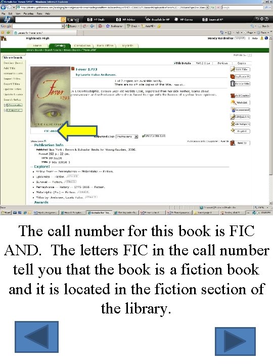 The call number for this book is FIC AND. The letters FIC in the