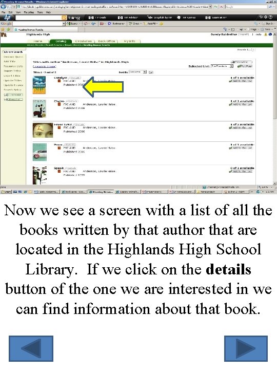 Now we see a screen with a list of all the books written by