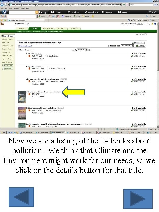 Now we see a listing of the 14 books about pollution. We think that