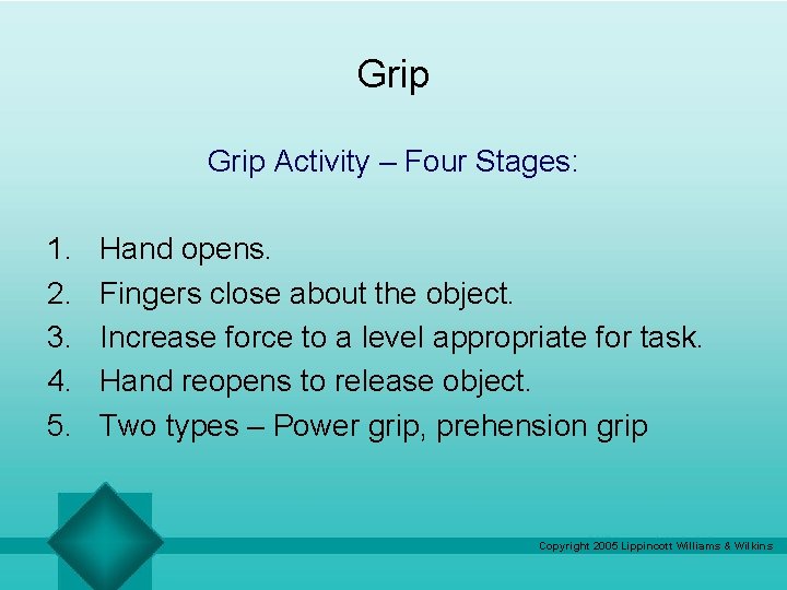 Grip Activity – Four Stages: 1. 2. 3. 4. 5. Hand opens. Fingers close