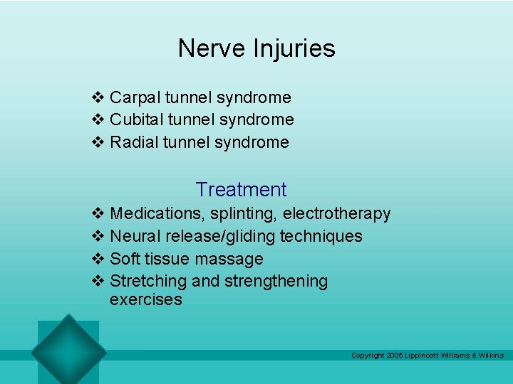 Nerve Injuries v Carpal tunnel syndrome v Cubital tunnel syndrome v Radial tunnel syndrome