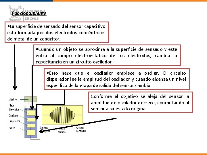 Funcionamiento • La superficie de sensado del sensor capacitivo esta formada por dos electrodos