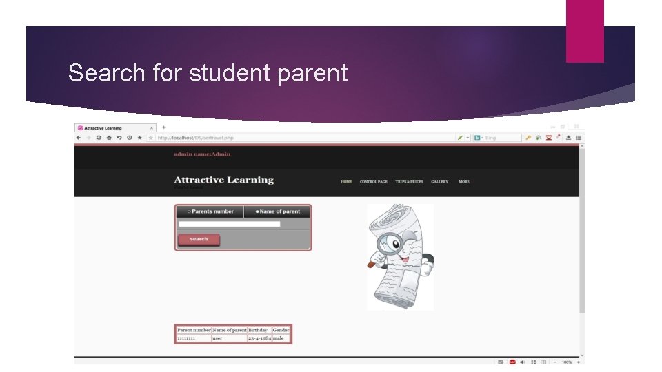 Search for student parent 