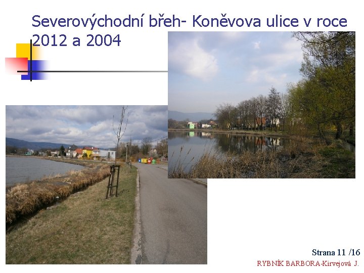 Severovýchodní břeh- Koněvova ulice v roce 2012 a 2004 Strana 11 /16 RYBNÍK BARBORA-Kirvejová