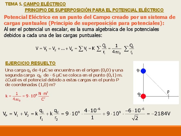 TEMA 5. CAMPO ELÉCTRICO PRINCIPIO DE SUPERPOSICIÓN PARA EL POTENCIAL ELÉCTRICO Potencial Eléctrico en