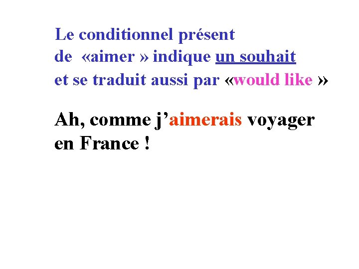 Le conditionnel présent de «aimer » indique un souhait et se traduit aussi par