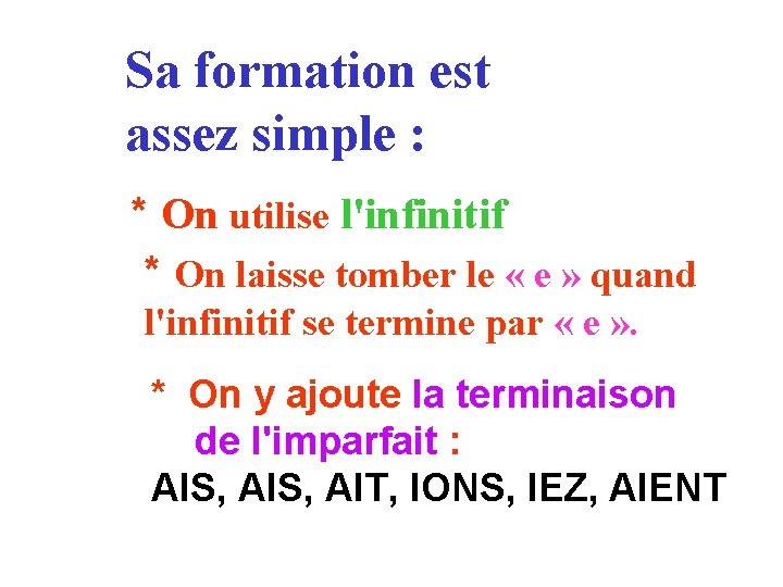Sa formation est assez simple : * On utilise l'infinitif * On laisse tomber