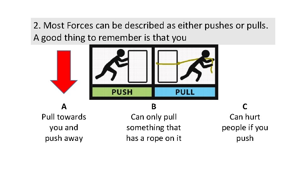 2. Most Forces can be described as either pushes or pulls. A good thing