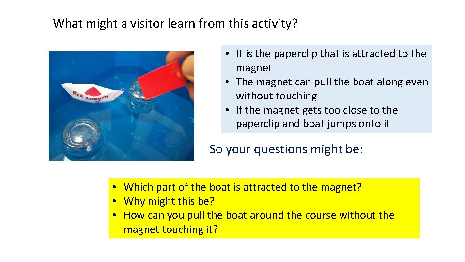 What might a visitor learn from this activity? • It is the paperclip that