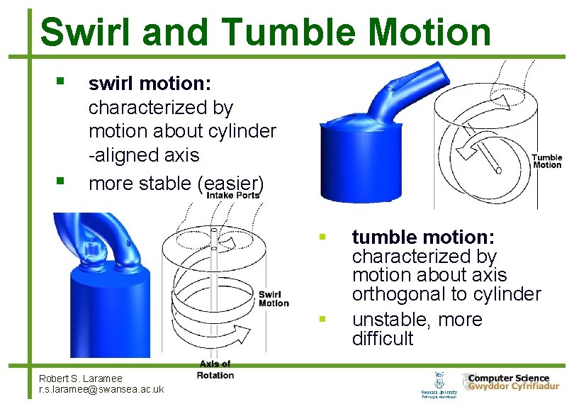 Swirl and Tumble Motion swirl motion: characterized by motion about cylinder -aligned axis more Swirl and Tumble Motion swirl motion: characterized by motion about cylinder -aligned axis more