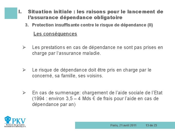 I. Situation initiale : les raisons pour le lancement de l’assurance dépendance obligatoire 3.