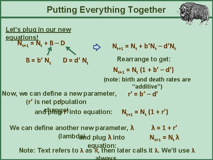 Putting Everything Together Let’s plug in our new equations! Nt+1 = Nt + B