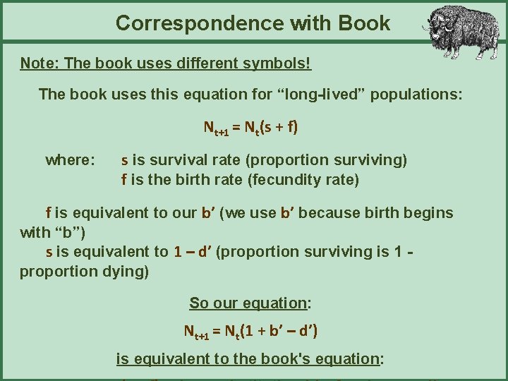 Correspondence with Book Note: The book uses different symbols! The book uses this equation